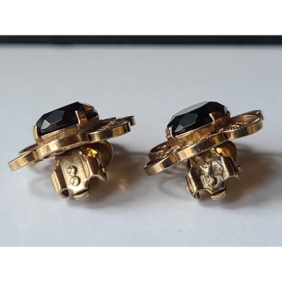 12K Gold Filled Winard Oval Cut Smoky Quartz Floral Clip-On Earrings Vintage - Picture 8 of 10